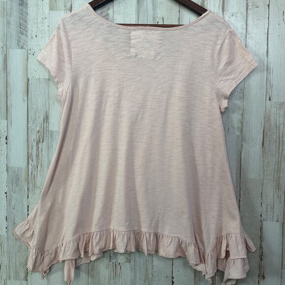 Neiman Marcus Blouse Top Large Pastel Pink Blush Ruffle Handkerchief Hem Cottage - Picture 2 of 9